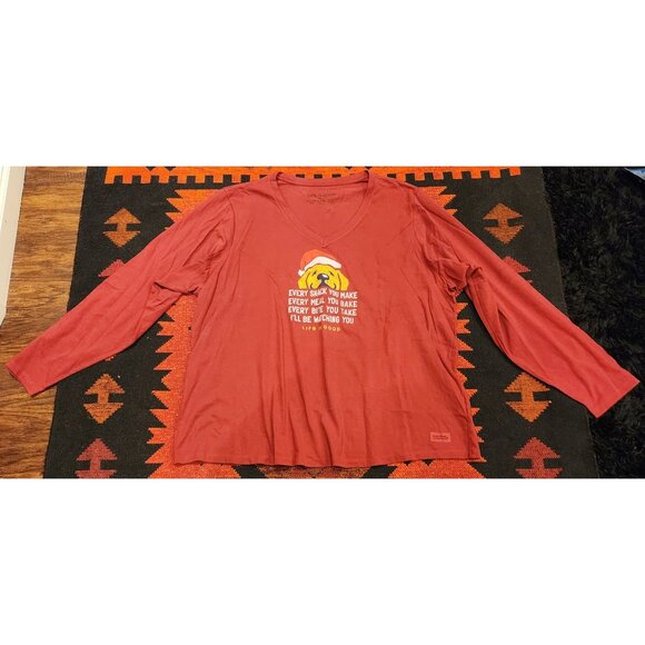 NEW Life Is Good Women's XXXL Crusher Tee Red V-Neck Santa Dog Graphic. Cotton - Picture 1 of 16